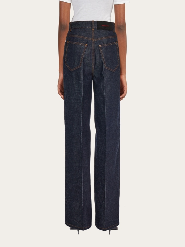 Ferragamo Straight Leg Denim Trousers In Black