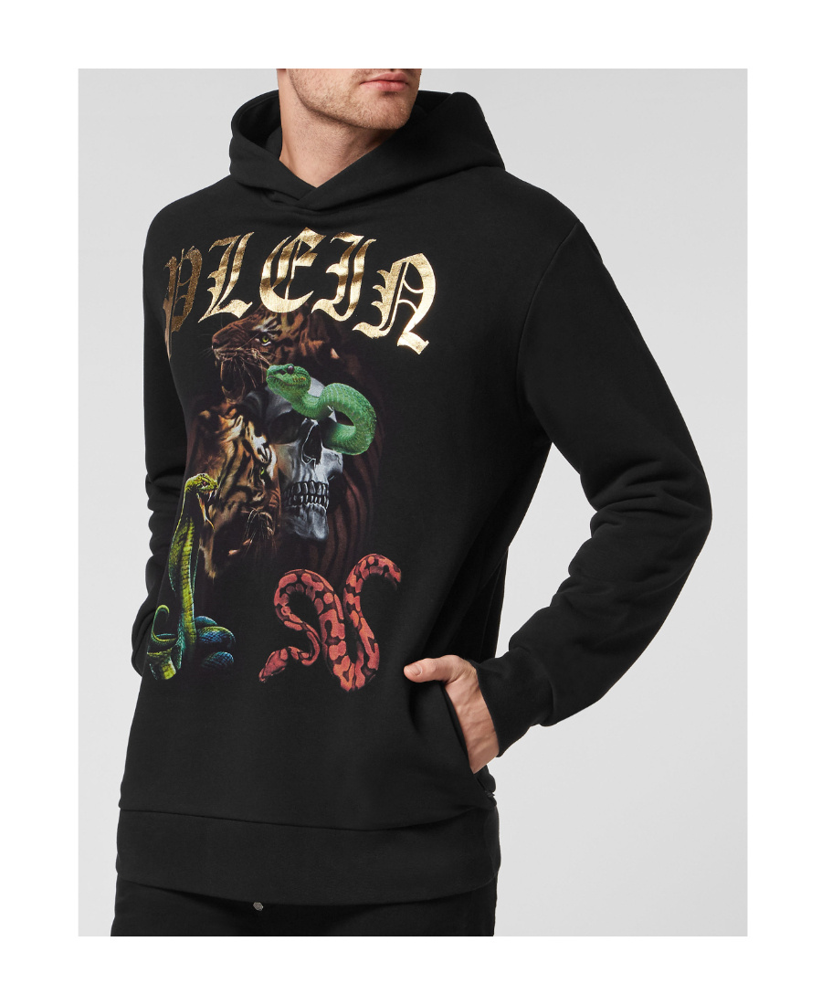 Philipp Plein Graphic Print Cotton Hoodie In Black