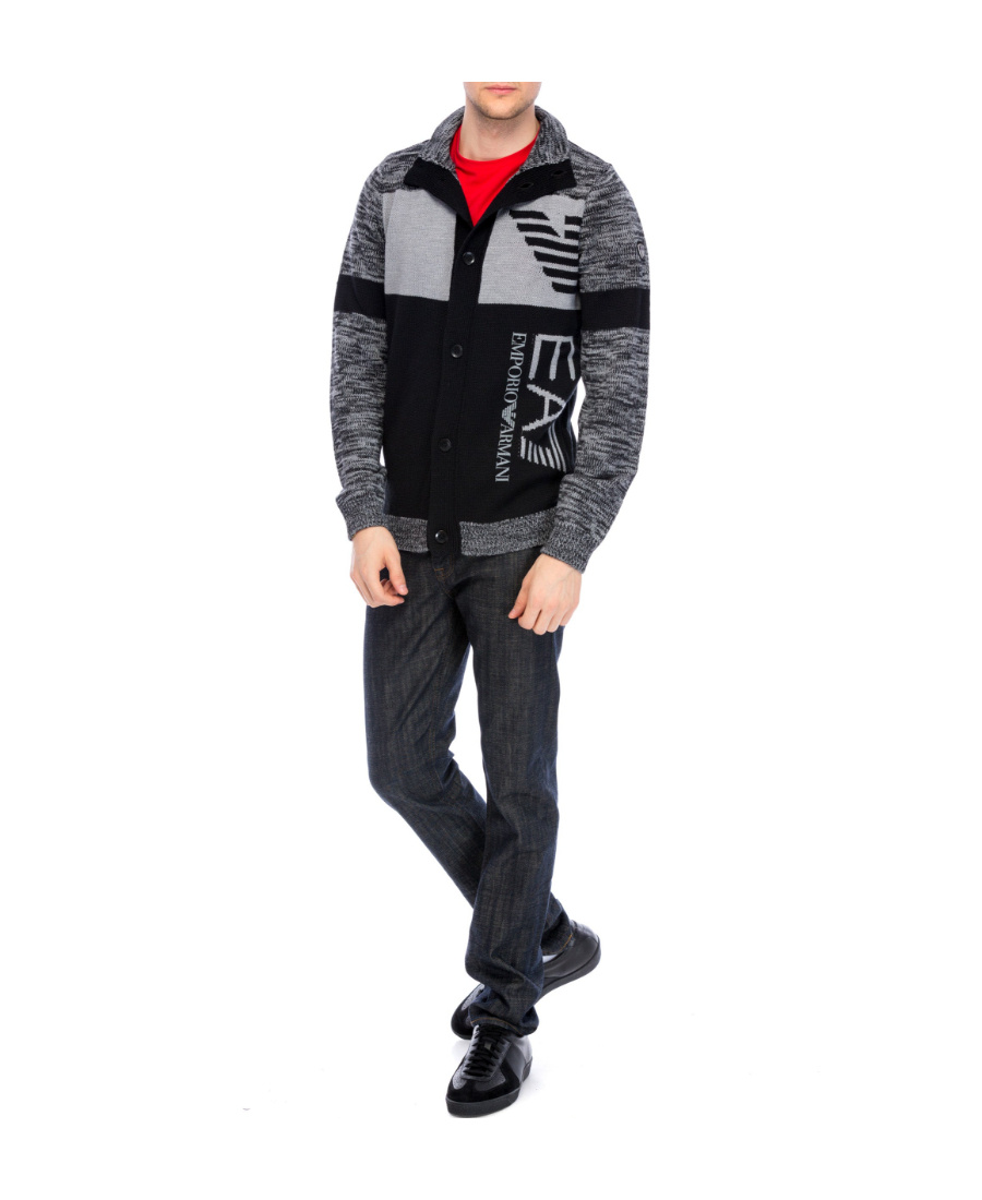 Ea7 Knitted Cardigan In Black