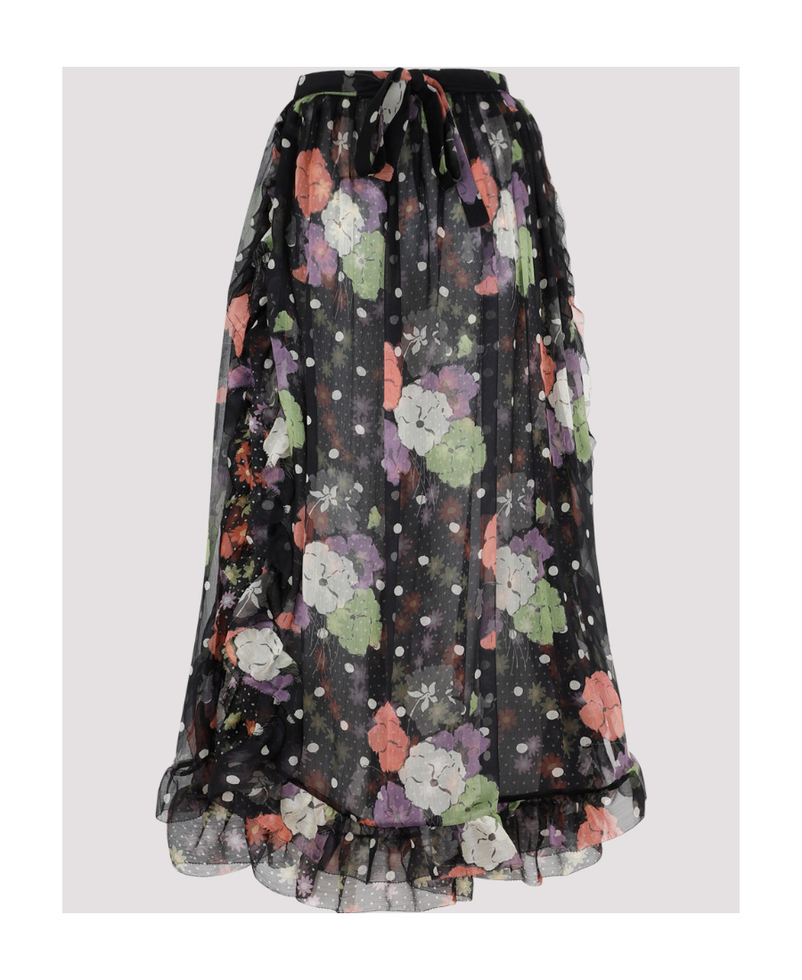 Shop Etro Floral-print Ruffled Midi Skirt In Black