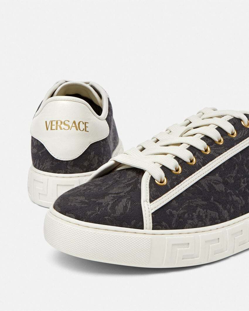Versace Barocco Greca Jacquard Lace-up Sneakers In White