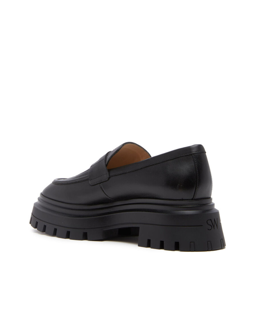 Stuart Weitzman Almond-toe Leather Loafers In Black