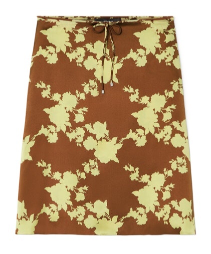 Shop Versace Wild Roses Satin Midi Skirt In Brown\yellow