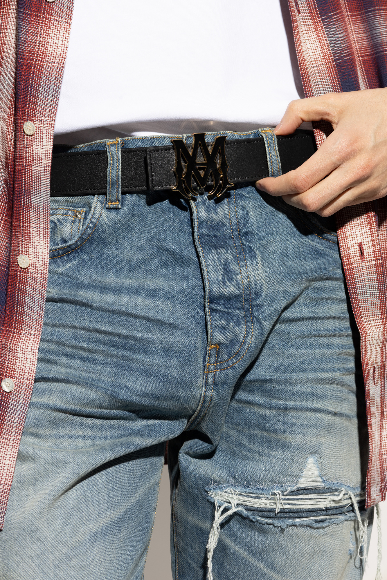 Amiri Black Belt With Logo Plaque On The Front In Leather Man