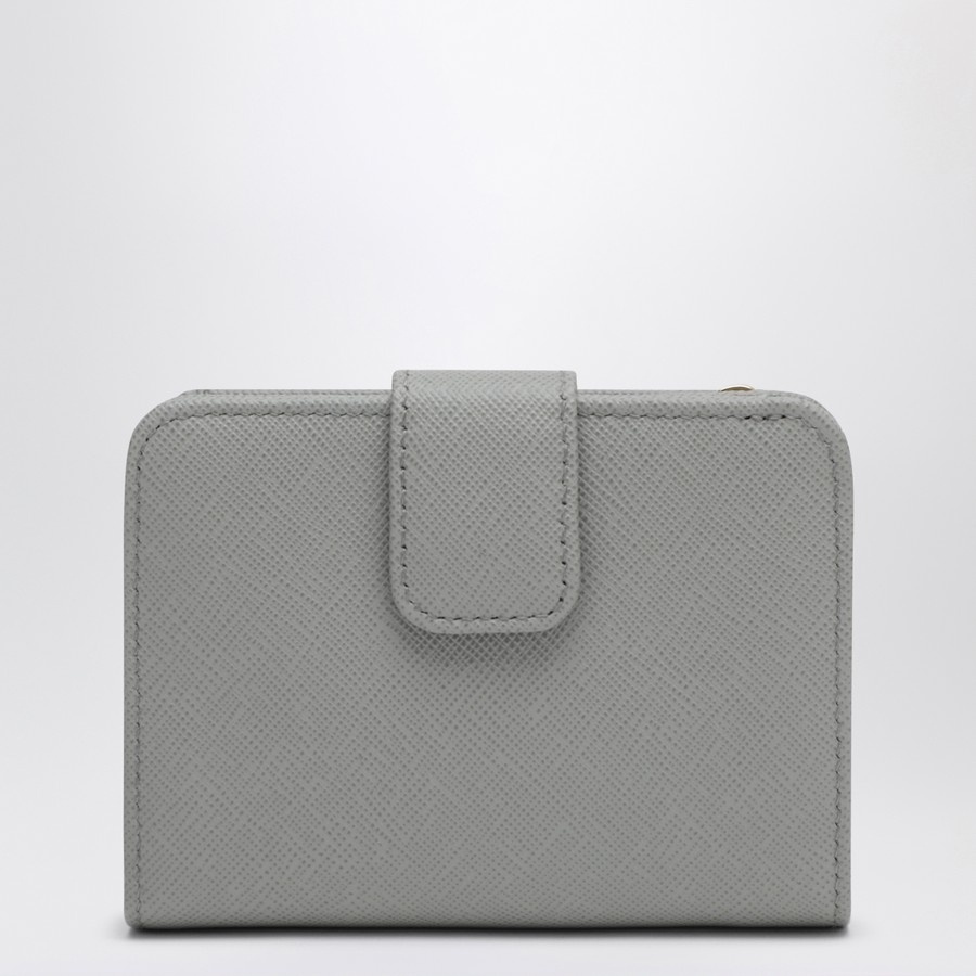 Prada Small Light Grey Saffiano Wallet In Gray