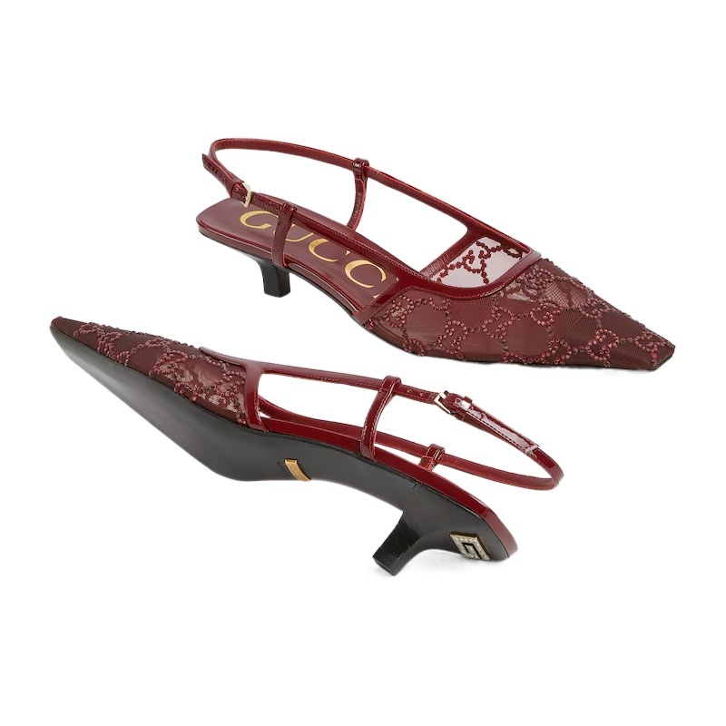 Gucci 35mm Gg Crystal-embellished Slingback Pumps In Burgundy