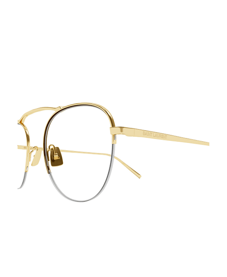 Saint Laurent Logo-engraved Round-frame Glasses In Yellow