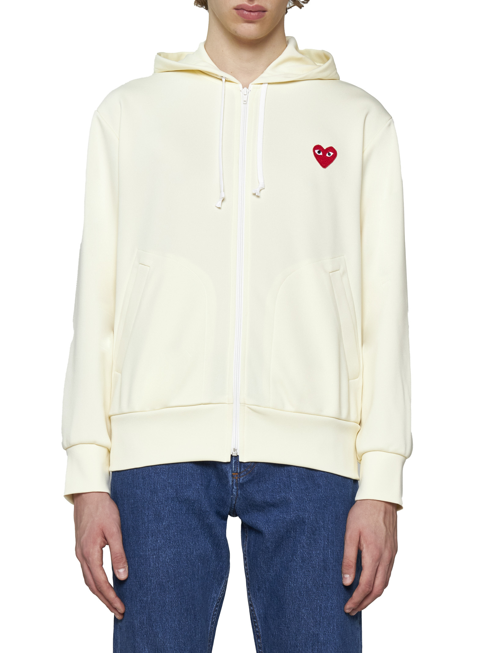 Comme Des Garçons Play Heart-motif Zip-up Hoodie In White