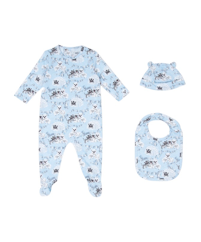 Kenzo One-piece Bib And Beanie Set In Blue