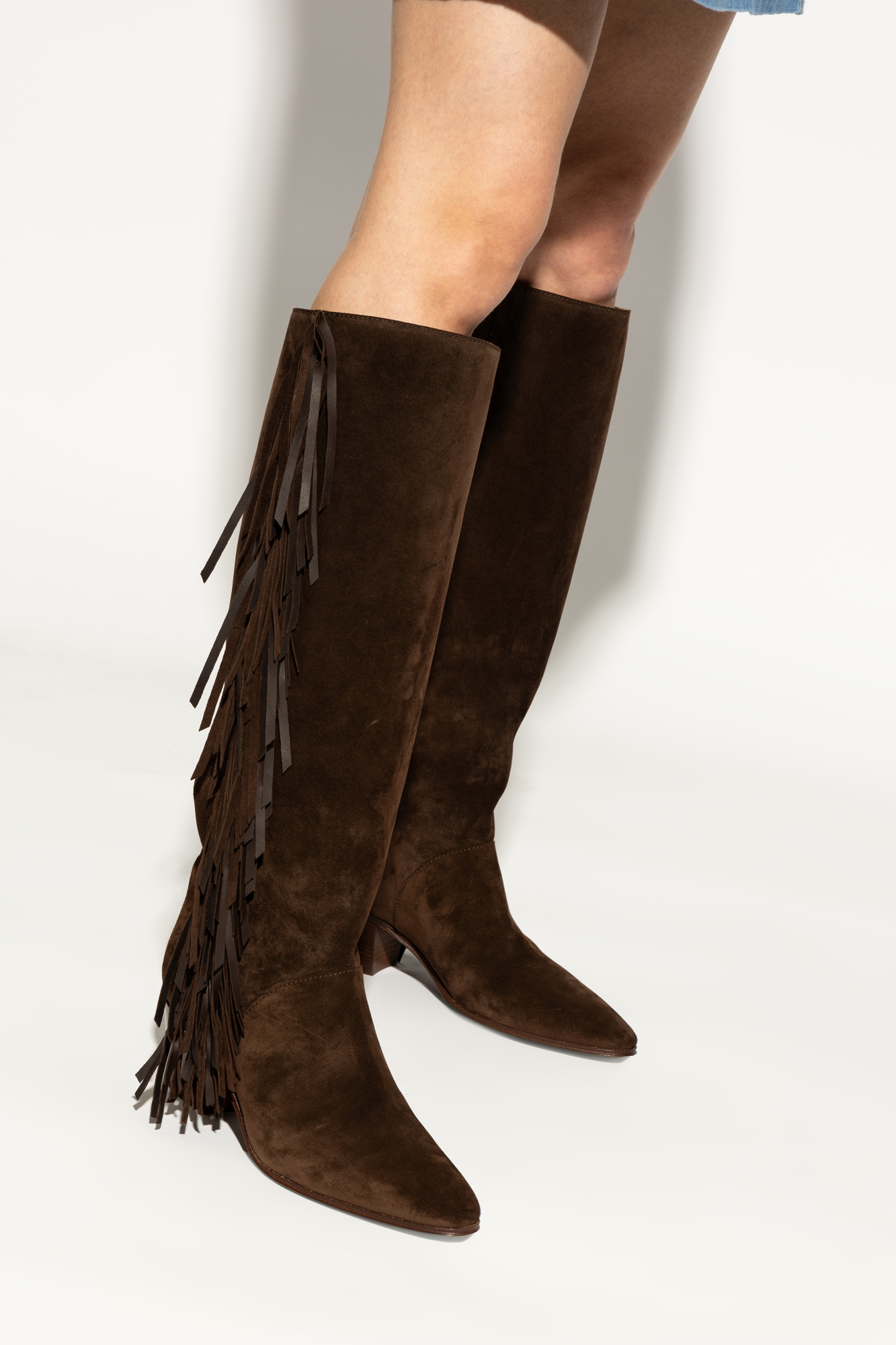 Casadei Fringed Suede Boots In Black