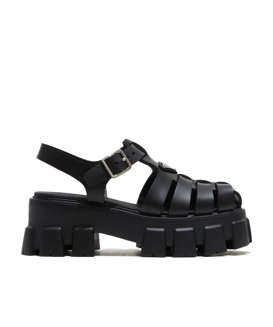 Shop Prada Monolith Foam Rubber Logo Platform Sandals In Black