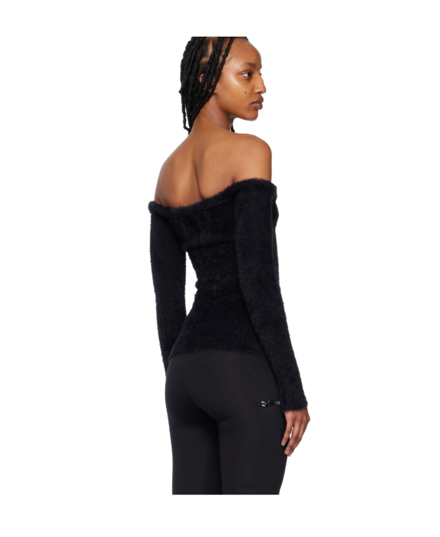 Off-white Fuzzy Off-shoulder Top In Black