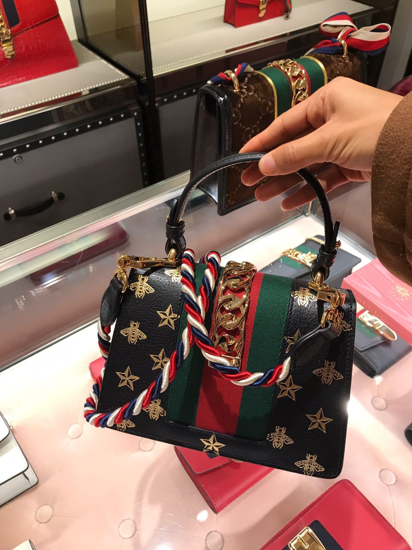 Gucci Sylvie Bee Star Mini Leather Bag In Black