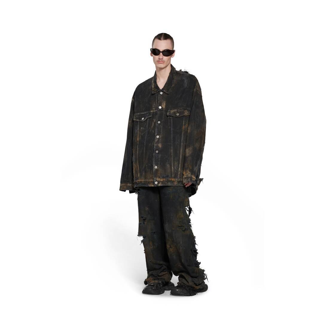 Balenciaga Distressed-effect Denim Jacket In Black