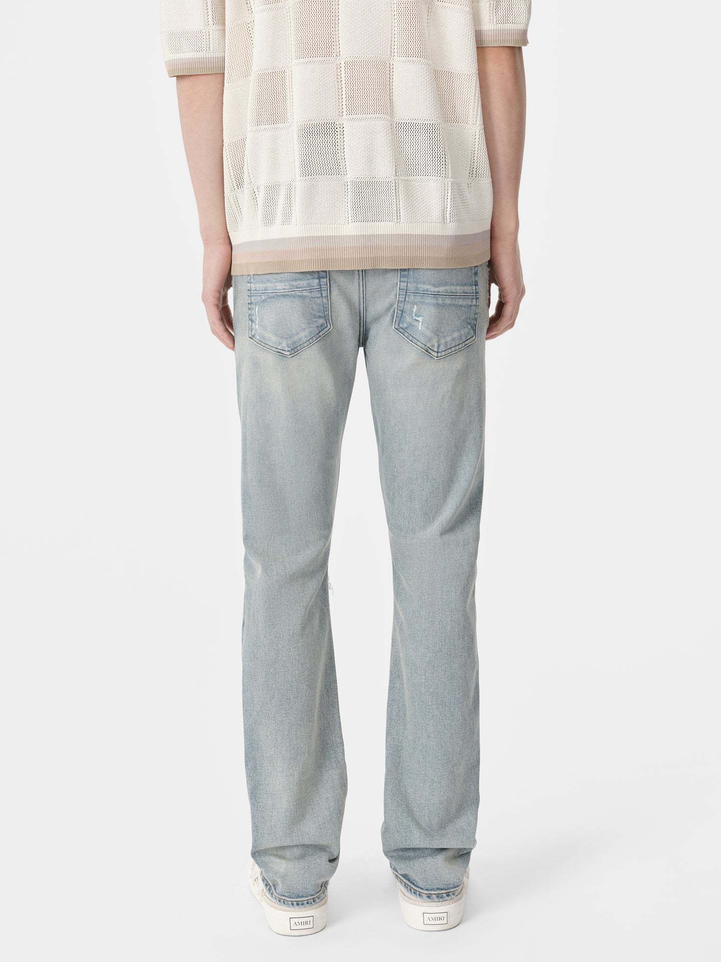 Amiri Stack Distressed Slim Fit Jeans In Gray