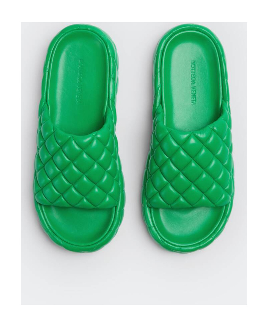 Bottega Veneta Quilted Green Slides With Chunky Sole In Green