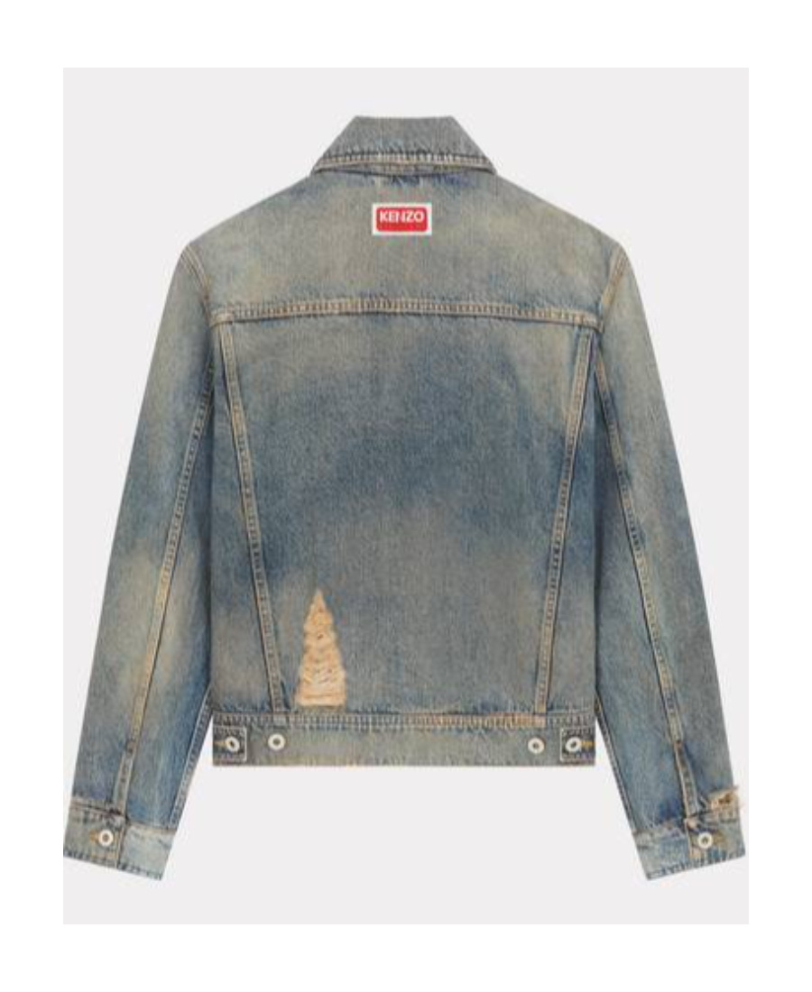 Kenzo Denim Ripped Jacket With Peter Pan Collar In Blue