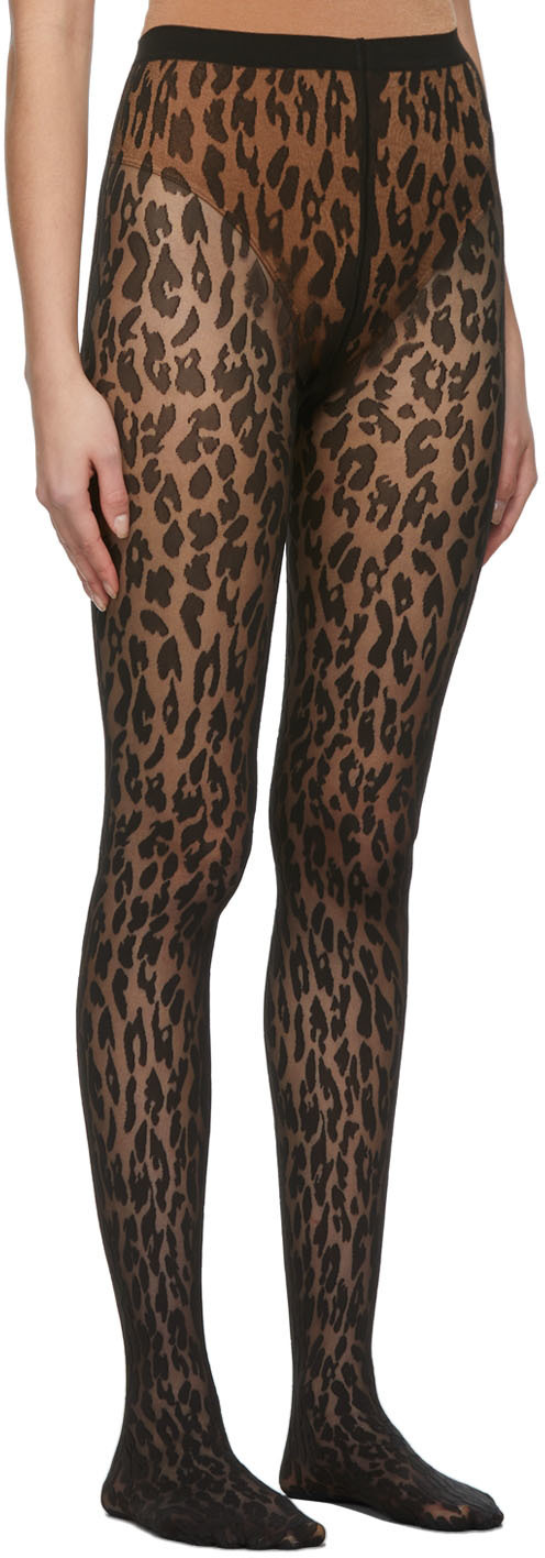 Wolford Logo Print Pantyhose In Brown