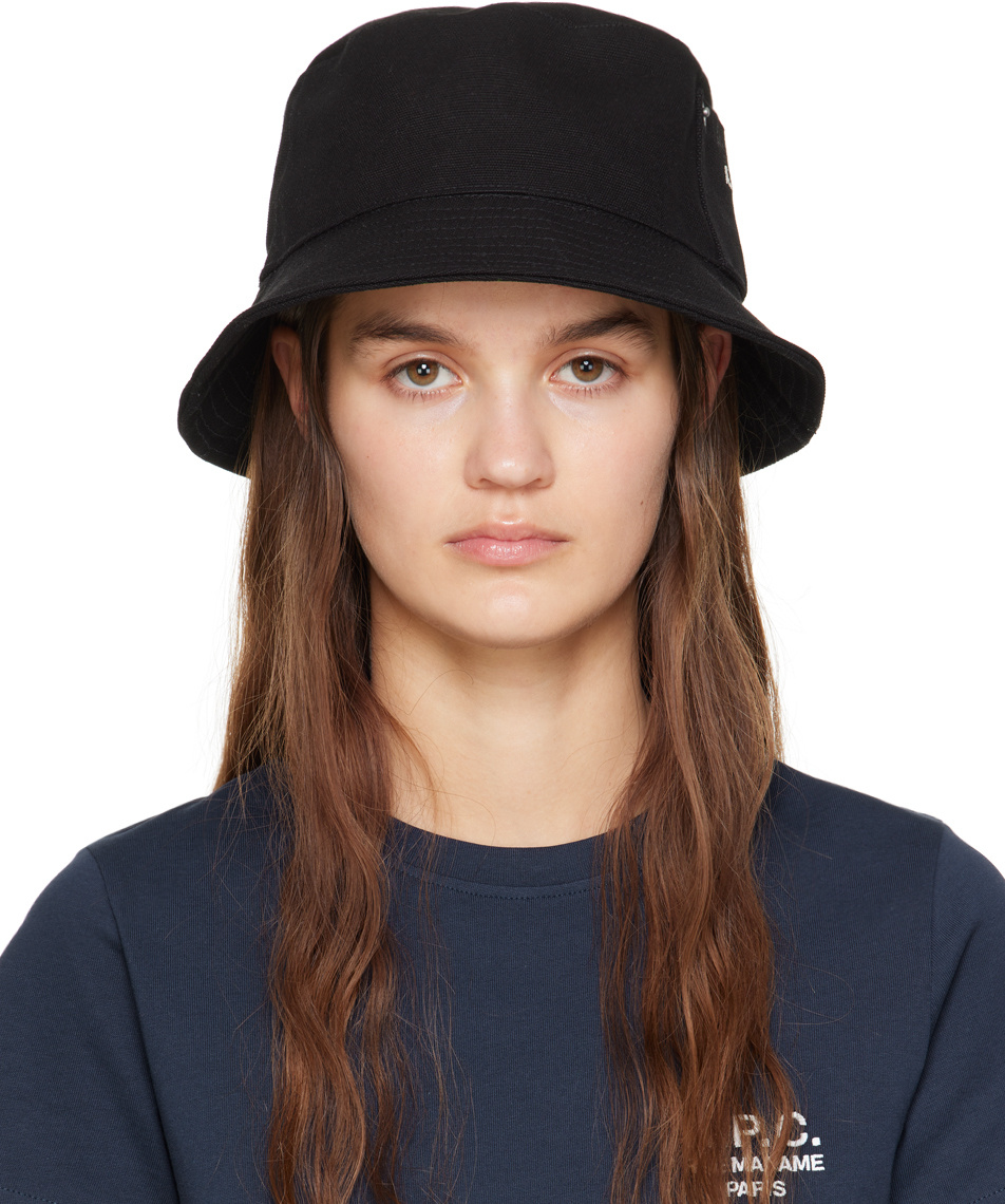 Apc Logo-embroidery Cotton Bucket Hat In Black