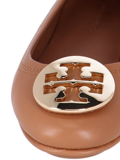 Tory Burch Minnie Leather Logo Travel Ballerina Flats In Brown