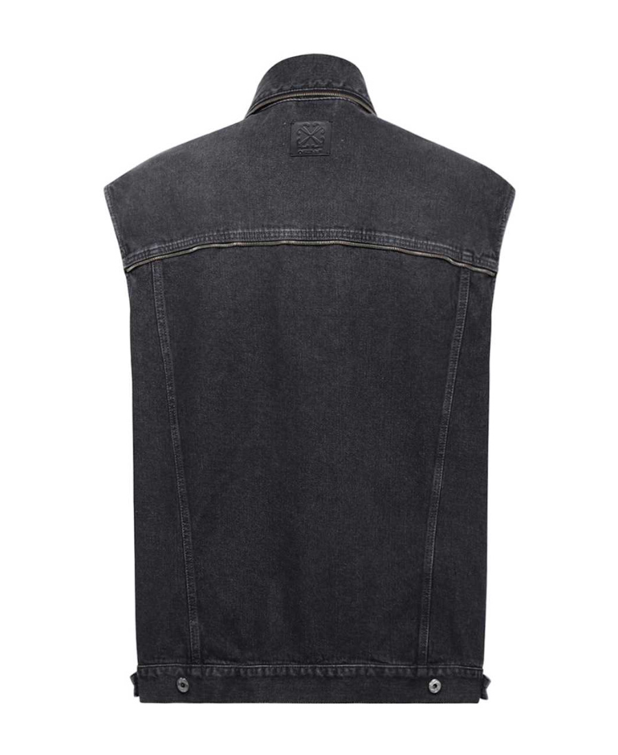 Off-white Logo-patch Decorative-zip Denim Gilet In Black