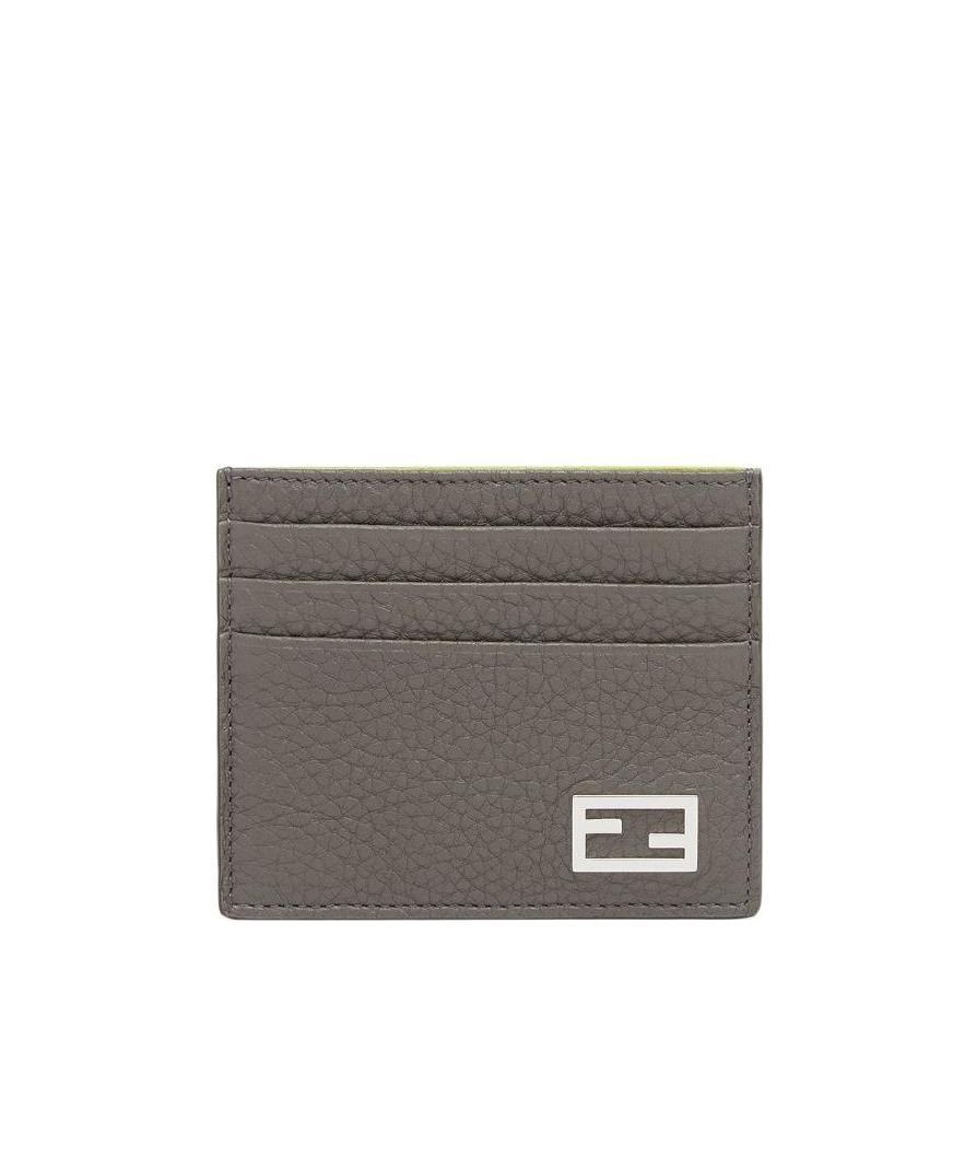 FENDI GREY LEATHER CARD HOLDER