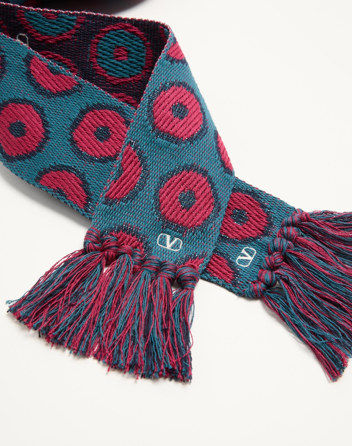 Valentino Antibes Cotton Scarf With Fringe In Blue