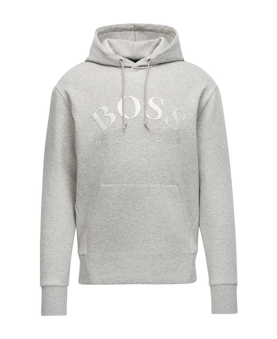 Shop Hugo Boss Logo Hooded Sweater In Gray