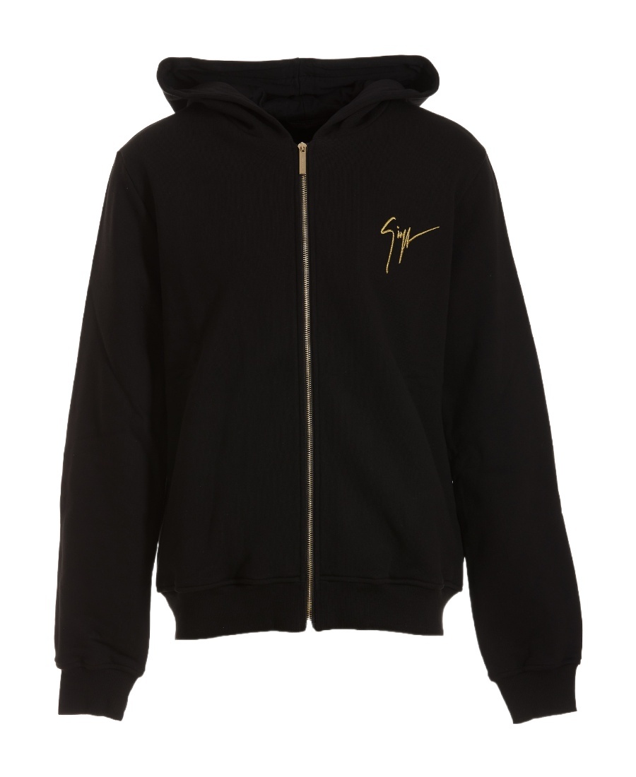 Shop Giuseppe Zanotti Lr-17 Embroidered-logo Zip Hoodie In Black