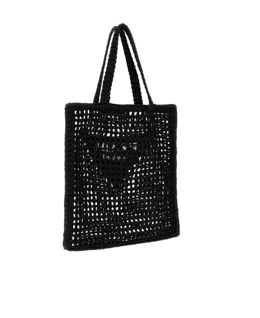 Prada Womens Black Logo-embellished Crochet Viscose Tote Bag In Black