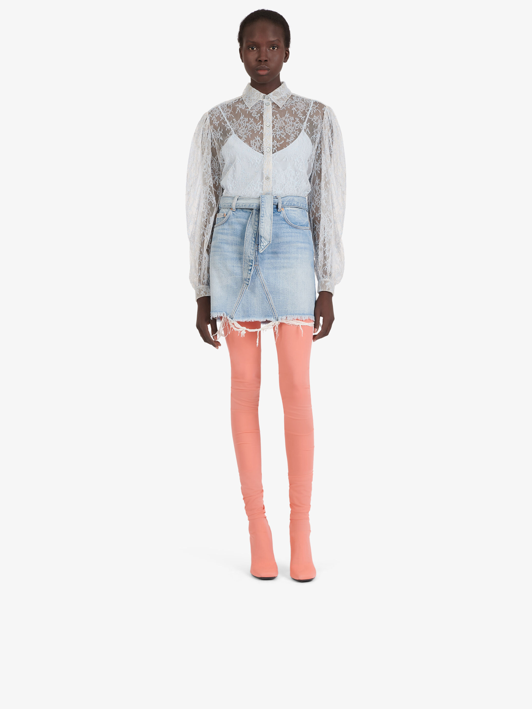 GIVENCHY BELTED DENIM MINI SKIRT 