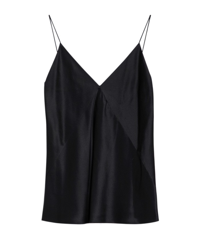 Max Mara Silk V-neck Sleeveless Top With Spaghetti Straps In Black