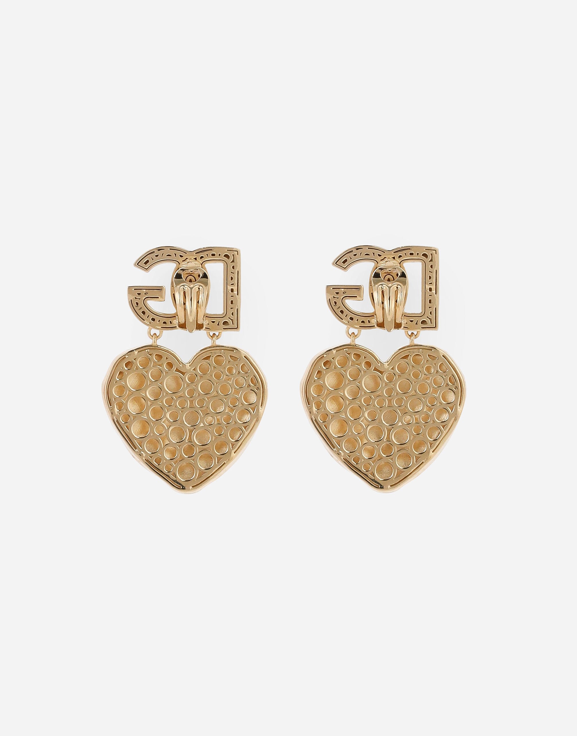 Dolce & Gabbana Drop Earrings With Hearts And Dg Logo In Yellow