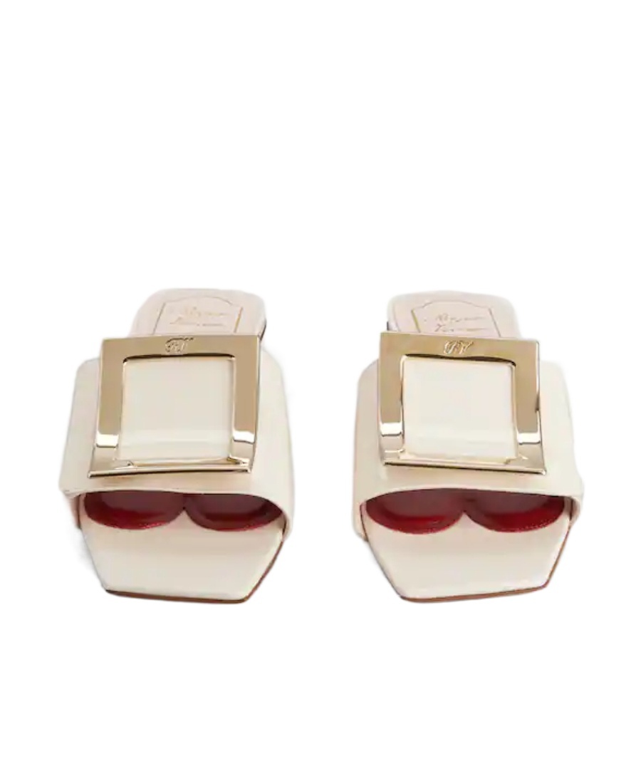ROGER VIVIER BELLE VIVIER METAL BUCKLE MULES IN PATENT LEATHER