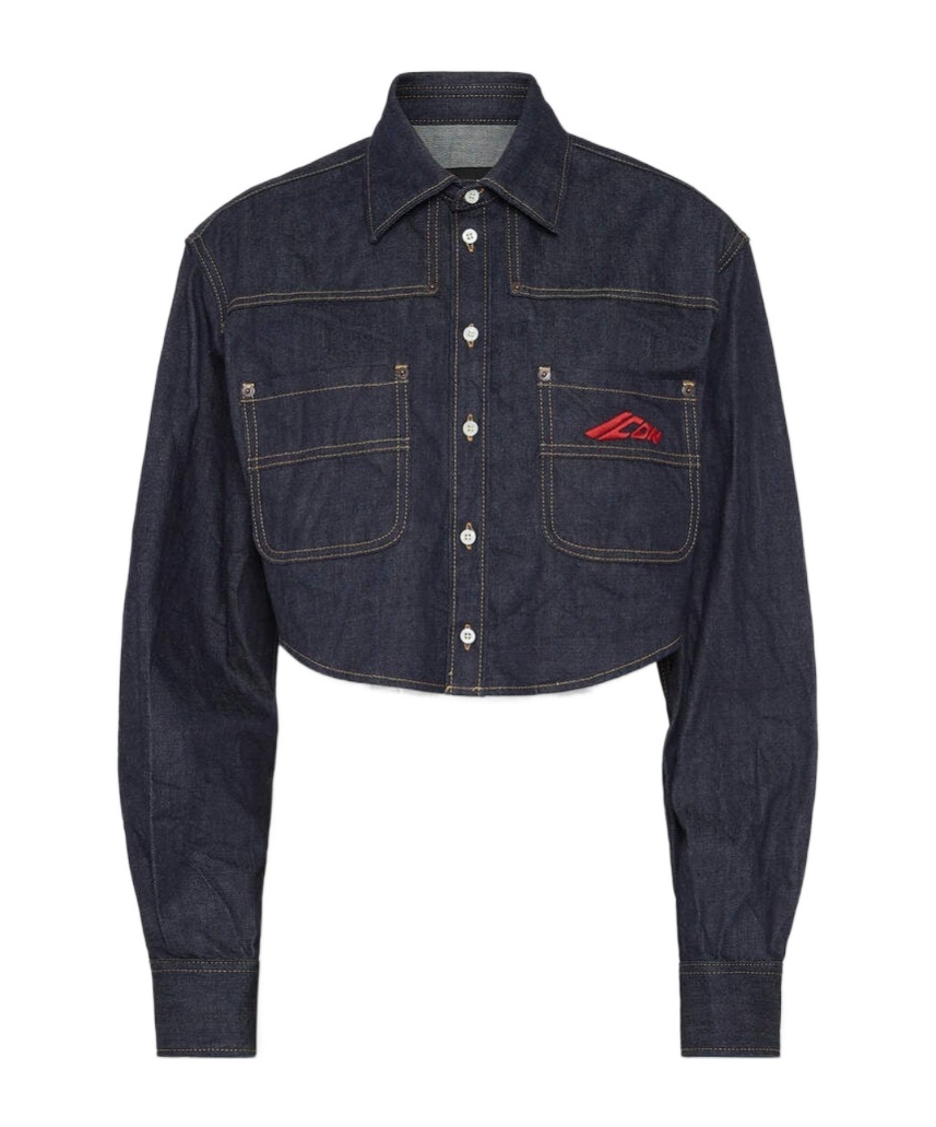 Dsquared2 Icon Logo Embroidered Denim Shirt In Blue
