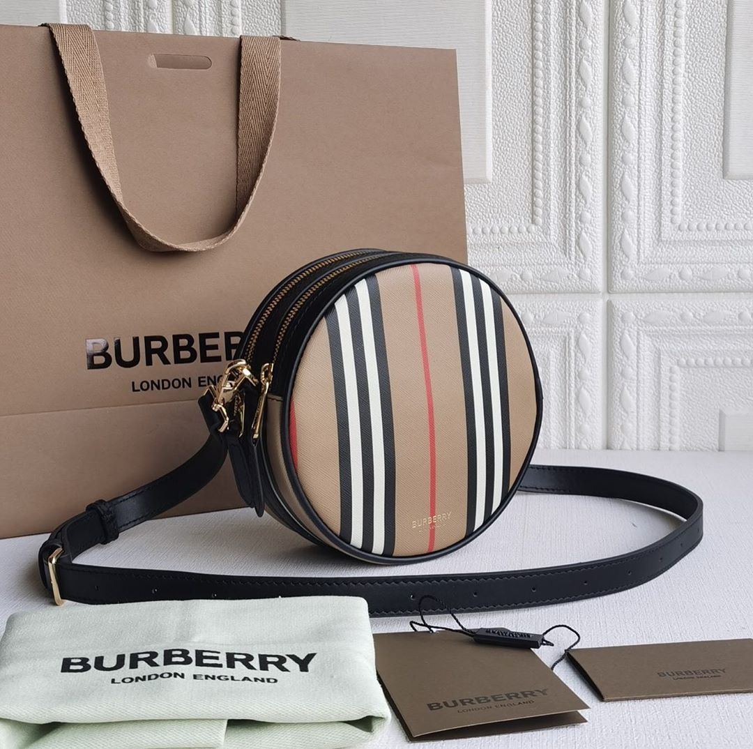 Shop Burberry Icon Stripe E-canvas Louise Bag In Nude