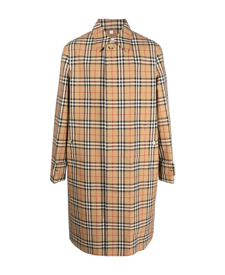 Burberry Trench Coat In Cotton Check Motif In Nude