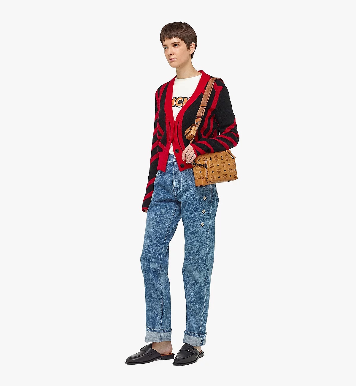 Mcm Logo Details Satchel In Brown