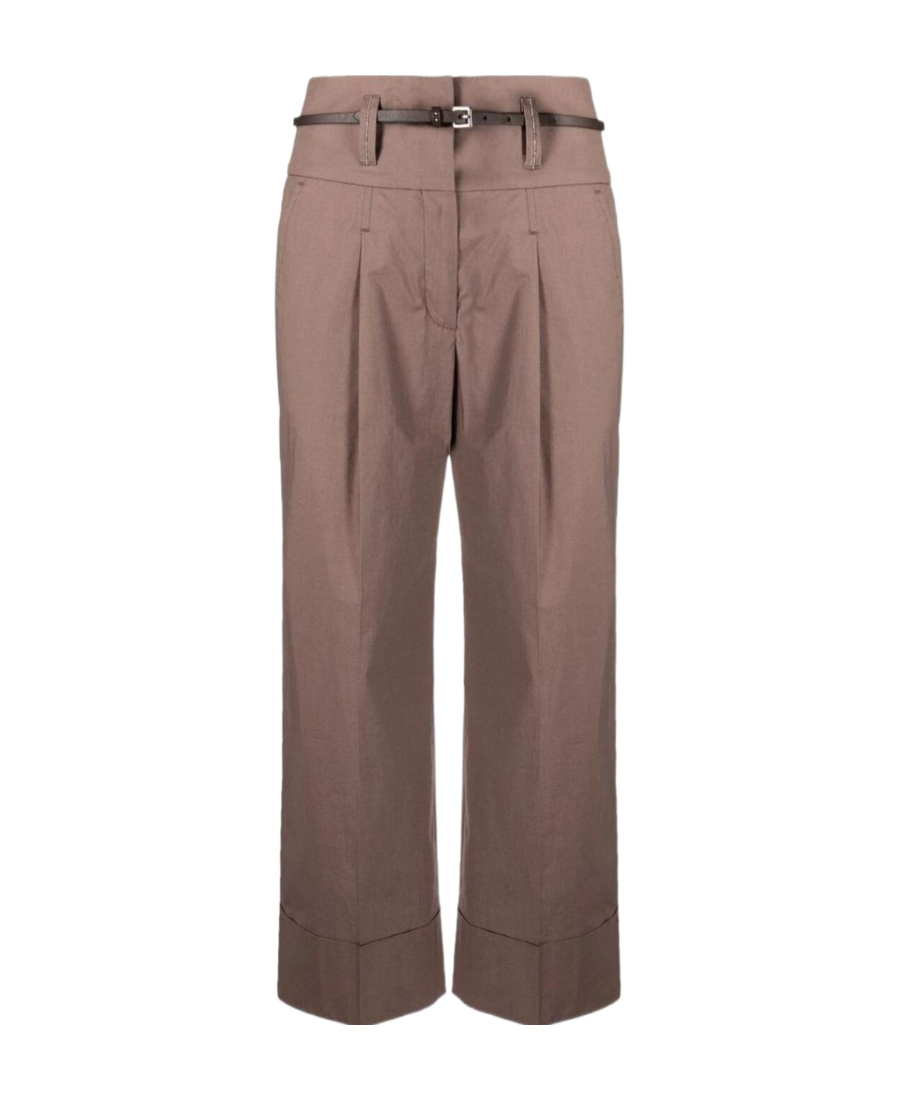 Peserico Cropped Wide-leg Trousers In Brown