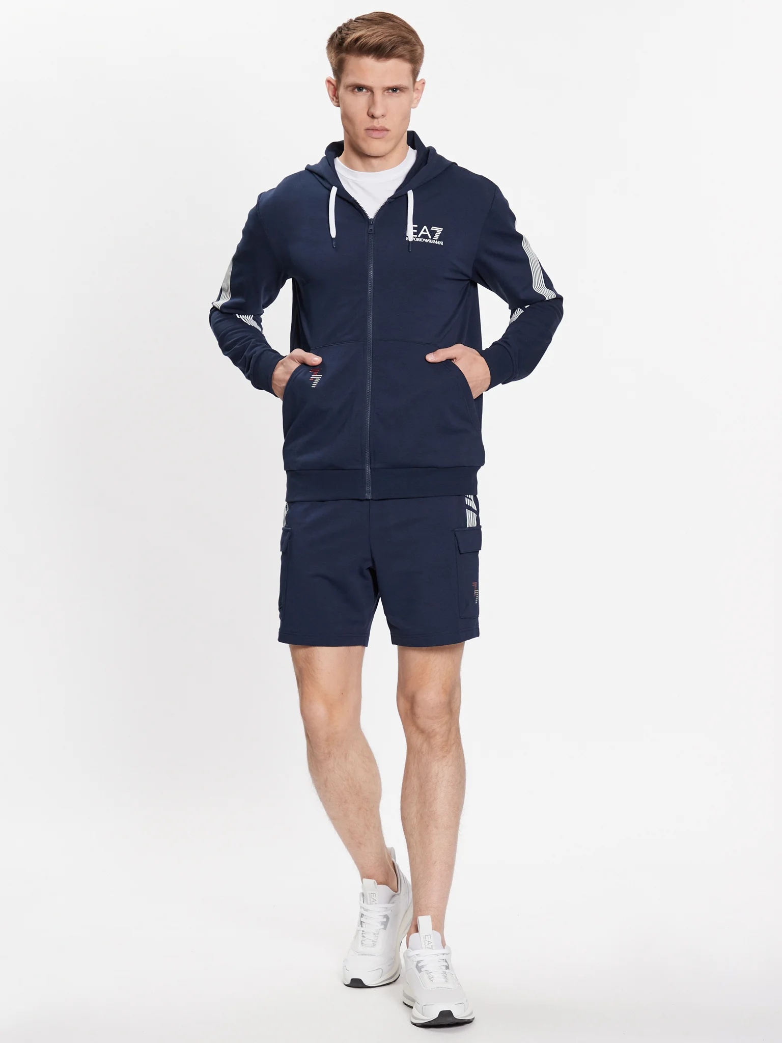 Ea7 Hooded Zipper Sweater In Blue
