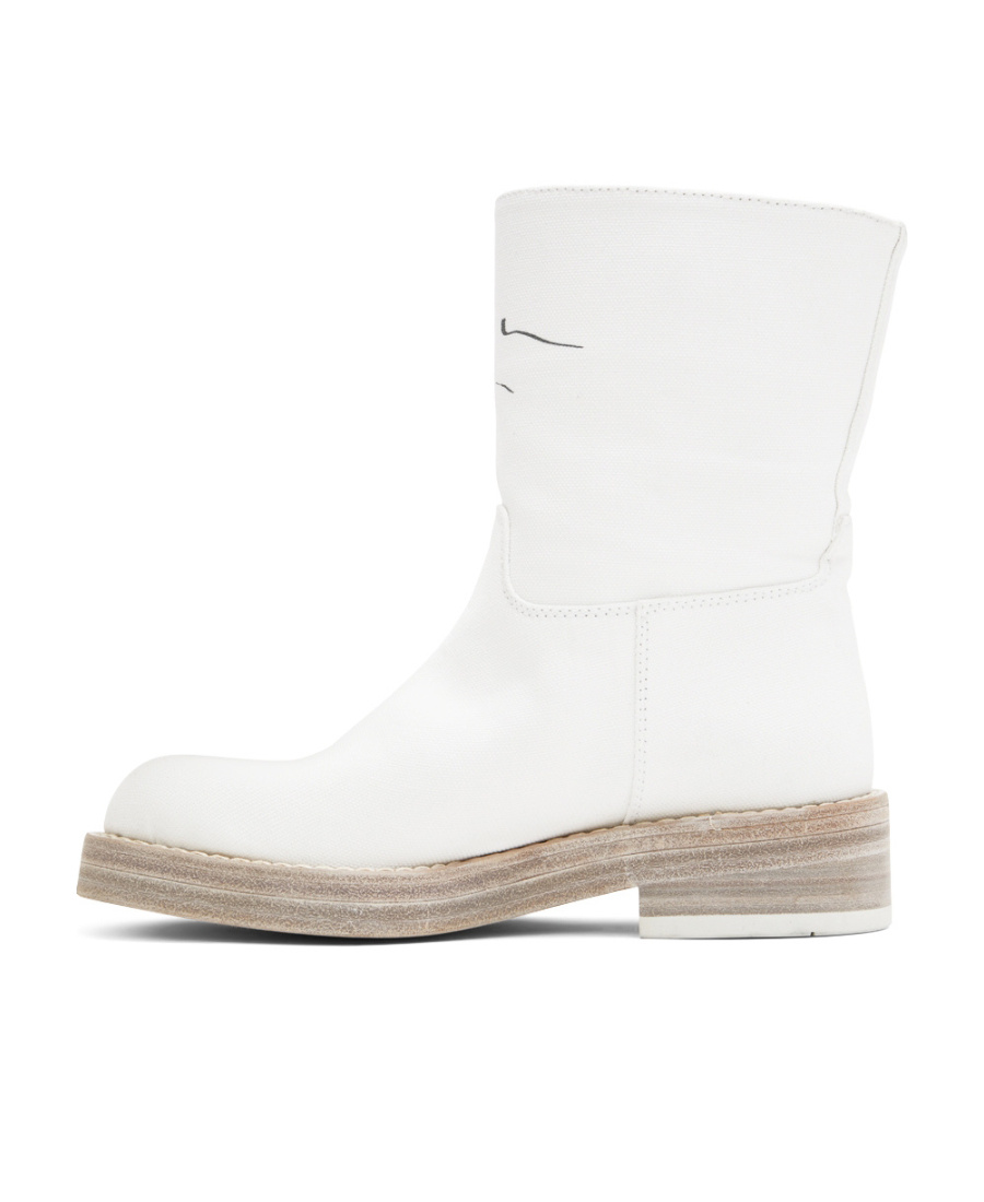 Ann Demeulemeester Logo Splicing Design Short Boots In White