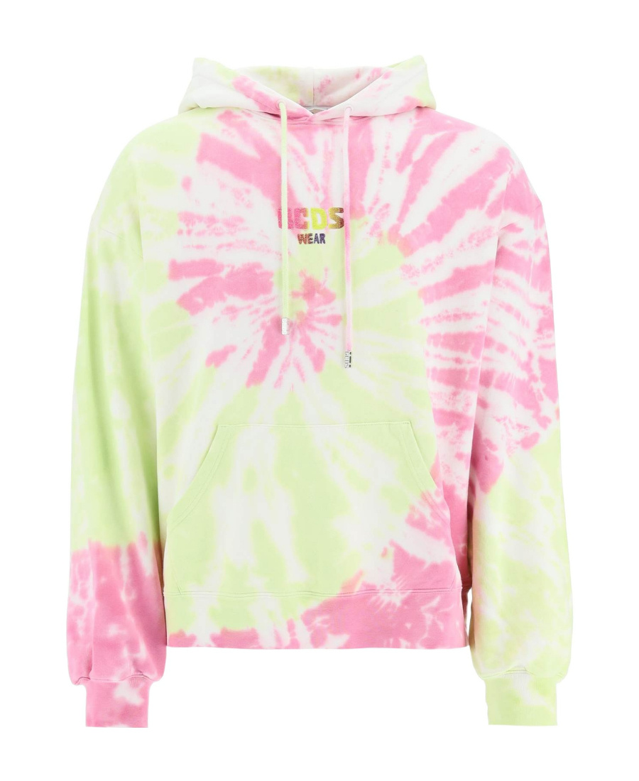 Gcds Glitter Logo Tie-dye Hoodie In Pink