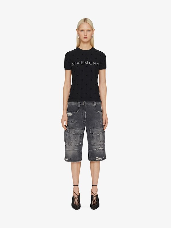 Givenchy Double Layered Fitted T-shirt In Cotton With 4g Tulle In Black