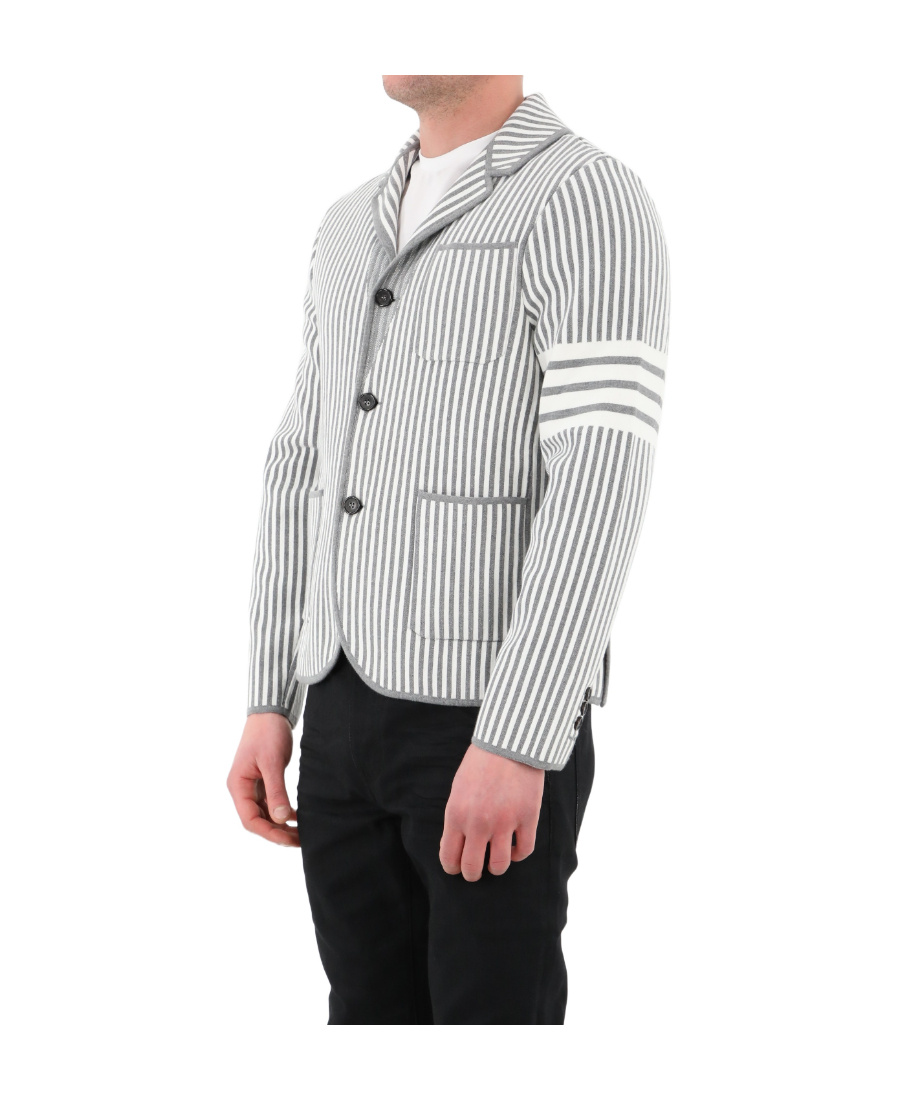 Thom Browne Striped Cotton Blazer In White