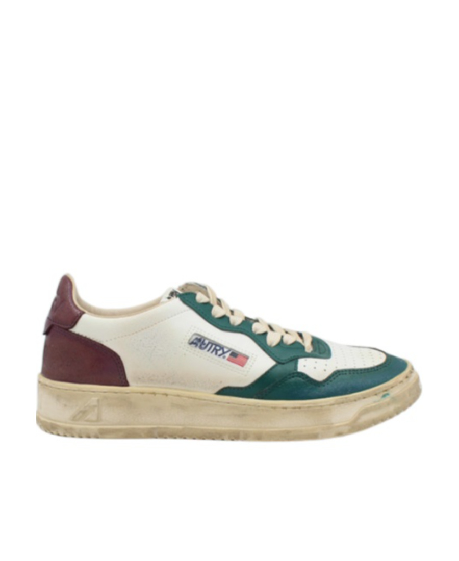 Autry Medalist Low Super Vintage Sneakers In White Pine Grove Leather And Rum Raisin In Nude