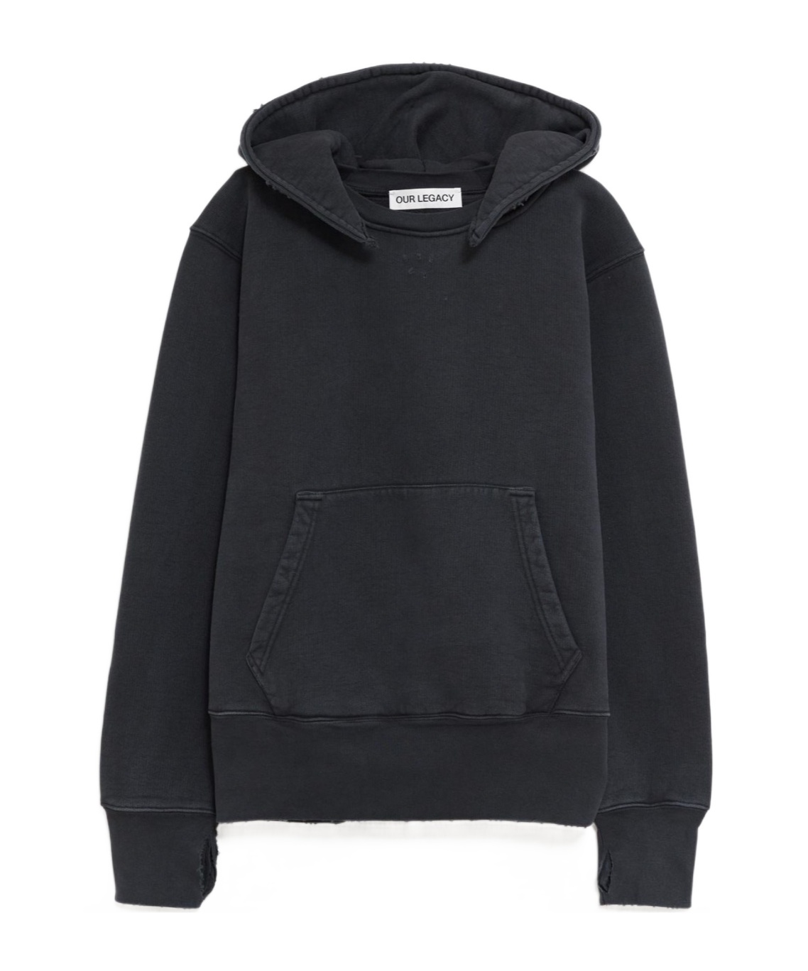 Our Legacy Relic Cropped Distressed Cotton-jersey Hoodie In Black