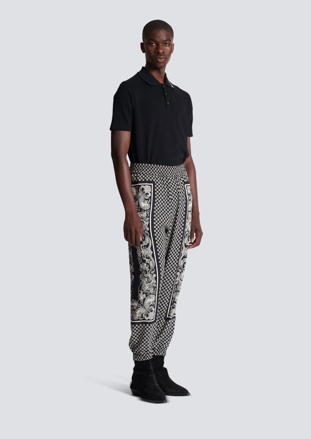 Balmain Monigram-print Elasticated-waistband Track Pants In Gray