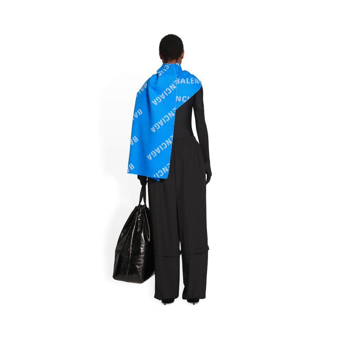 Balenciaga Logo-knit Wool Scarf In Blue
