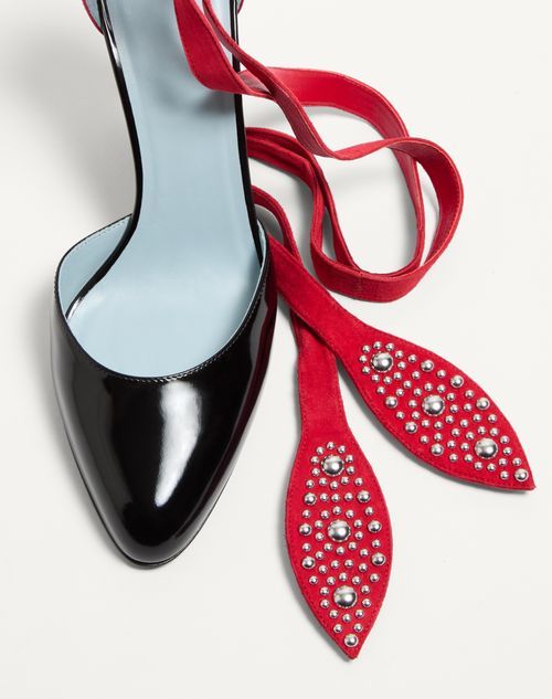 Shop Valentino Foliefoliage Pumps In Abrasive Calfskin 85mm In Black/pure Red