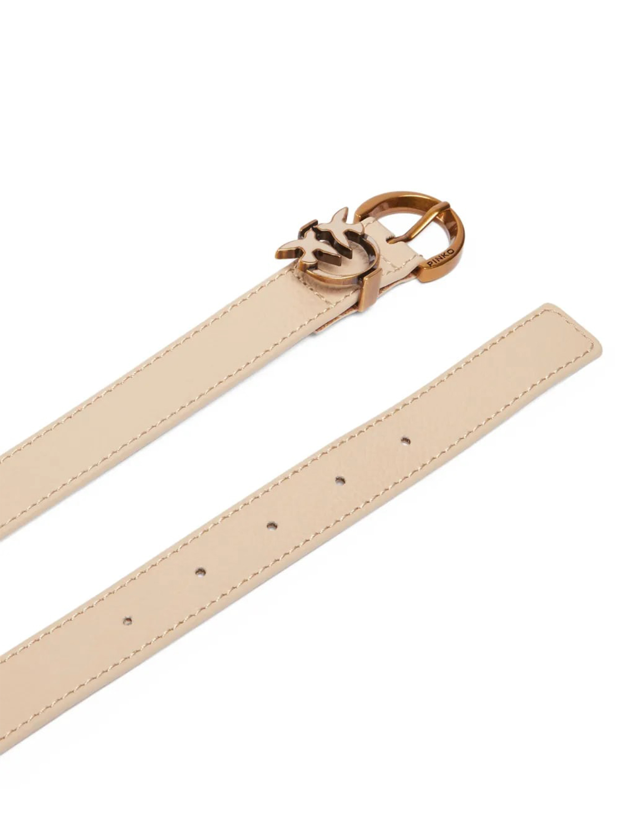 Shop Pinko Tumbled Leather Belt With Love Birds Detail In Nude
